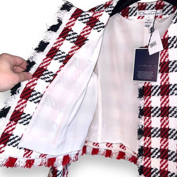 NWT Oscar De La Renta Bicolor Houndstooth Tweed Jacket Sz 14 - Picture 6 of 10